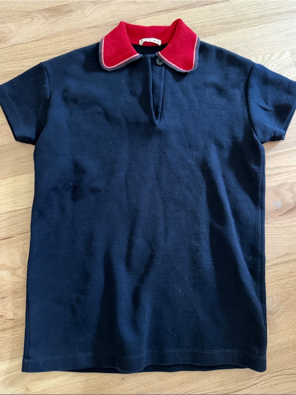 Marni Navy Polo Wool Mini Dress w/ Red Contrast Fabric Wool Collar Italian Sz 40